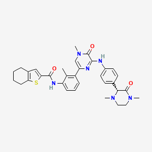 molecular formula C33H36N6O3S B1663580 N-[3-[6-[4-[(2R)-1,4-dimethyl-3-oxopiperazin-2-yl]anilino]-4-methyl-5-oxopyrazin-2-yl]-2-methylphenyl]-4,5,6,7-tetrahydro-1-benzothiophene-2-carboxamide CAS No. 1133432-49-1