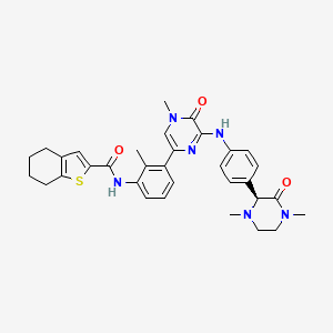 molecular formula C33H36N6O3S B1663581 N-[3-(6-{4-[(2S)-1,4-Dimethyl-3-oxopiperazin-2-yl]anilino}-4-methyl-5-oxo-4,5-dihydropyrazin-2-yl)-2-methylphenyl]-4,5,6,7-tetrahydro-1-benzothiophene-2-carboxamide CAS No. 1133432-50-4