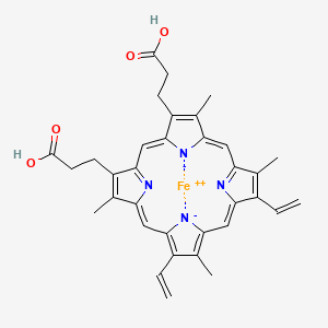 molecular formula C34H32FeN4O4 B1663802 3-[18-(2-Carboxyethyl)-8,13-bis(ethenyl)-3,7,12,17-tetramethylporphyrin-21,23-diid-2-yl]propanoic acid;iron(2+) CAS No. 79066-03-8