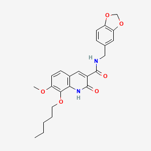 molecular formula C19H22N4O5 B1663865 3-Quinolinecarboxamide, N-(1,3-benzodioxol-5-ylmethyl)-1,2-dihydro-7-methoxy-2-oxo-8-(pentyloxy)- CAS No. 170148-29-5