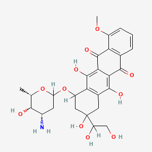 molecular formula C27H31NO11 B1663924 10-((3-氨基-2,3,6-三脱氧-α-L-来苏-己吡喃糖基)氧)-8-(1,2-二羟乙基)-7,8,9,10-四氢-6,8,11-三羟基-1-甲氧基-5,12-萘并二酮 CAS No. 141434-67-5