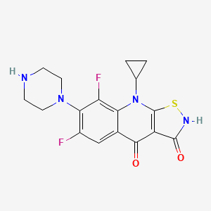 molecular formula C17H16F2N4O2S B1664237 Isothiazolo(5,4-b)quinoline-3,4(2H,9H)-dione, 9-cyclopropyl-6,8-difluoro-7-(1-piperazinyl)- CAS No. 111279-49-3
