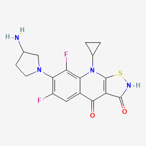 B1664238 Isothiazolo(5,4-b)quinoline-3,4(2H,9H)-dione, 7-(3-amino-1-pyrrolidinyl)-9-cyclopropyl-6,8-difluoro- CAS No. 135906-72-8