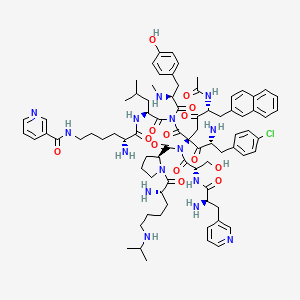 molecular formula C80H104ClN15O14 B1664252 N-[(5R)-6-[[(2S)-1-[[(2S,5R)-5-acetamido-2-[(2R)-2-amino-3-(4-chlorophenyl)propanoyl]-2-[[(2S)-1-[(2S)-2-amino-6-(propan-2-ylamino)hexanoyl]pyrrolidine-2-carbonyl]-[(2S)-2-[[(2R)-2-amino-3-pyridin-3-ylpropanoyl]amino]-3-hydroxypropanoyl]amino]-6-naphthalen-2-yl-4-oxohexanoyl]-[(2S)-3-(4-hydroxyphenyl)-2-(methylamino)propanoyl]amino]-4-methyl-1-oxopentan-2-yl]amino]-5-amino-6-oxohexyl]pyridine-3-carboxamide CAS No. 135215-95-1
