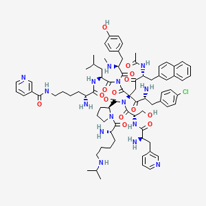N-[(5R)-6-[[(2S)-1-[[(2S,5R)-5-acetamido-2-[(2R)-2-amino-3-(4-chlorophenyl)propanoyl]-2-[[(2S)-1-[(2S)-2-amino-6-(propan-2-ylamino)hexanoyl]pyrrolidine-2-carbonyl]-[(2S)-2-[[(2R)-2-amino-3-pyridin-3-ylpropanoyl]amino]-3-hydroxypropanoyl]amino]-6-naphthalen-2-yl-4-oxohexanoyl]-[(2S)-3-(4-hydroxyphenyl)-2-(methylamino)propanoyl]amino]-4-methyl-1-oxopentan-2-yl]amino]-5-amino-6-oxohexyl]pyridine-3-carboxamide