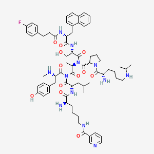 molecular formula C70H93FN12O12 B1664253 N-[(5R)-5-amino-6-[[(2S)-1-[[(2R)-2-[[(2S)-1-[(2S)-2-amino-6-(propan-2-ylamino)hexanoyl]pyrrolidine-2-carbonyl]-[(2S)-2-[[(2R)-2-[3-(4-fluorophenyl)propanoylamino]-3-naphthalen-1-ylpropanoyl]amino]-3-hydroxypropanoyl]amino]propanoyl]-[(2S)-3-(4-hydroxyphenyl)-2-(methylamino)propanoyl]amino]-4-methyl-1-oxopentan-2-yl]amino]-6-oxohexyl]pyridine-3-carboxamide CAS No. 136989-30-5
