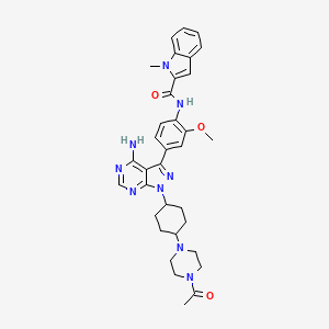 molecular formula C34H39N9O3 B1664254 N-(4-{1-[4-(4-Acetylpiperazin-1-Yl)-Trans-Cyclohexyl]-4-Amino-1h-Pyrazolo[3,4-D]pyrimidin-3-Yl}-2-Methoxyphenyl)-1-Methyl-1h-Indole-2-Carboxamide CAS No. 869748-10-7