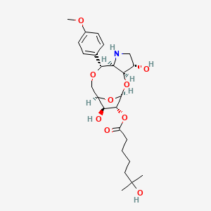 molecular formula C25H37NO9 B1664284 Heptanoic acid, 6-hydroxy-6-methyl-, decahydro-3,7-dihydroxy-11-(4-methoxyphenyl)-5,8-epoxy-5H-(1,5)dioxecino(3,2-b)pyrrol-6-yl ester CAS No. 139159-00-5