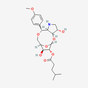 molecular formula C23H33NO8 B1664285 戊酸，4-甲基-，十氢-3,7-二羟基-11-(4-甲氧基苯基)-5,8-环氧-5H-(1,5)二氧杂环辛(3,2-b)吡咯-6-基酯 CAS No. 139159-01-6
