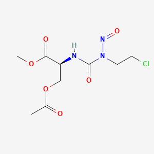molecular formula C9H14ClN3O6 B1664349 Serine, N-((2-chloroethyl)nitrosocarbamoyl)-, methyl ester, acetate (ester), L- CAS No. 84993-78-2