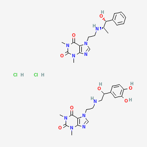 molecular formula C35H46Cl2N10O8 B1664351 7-[2-[[2-(3,4-dihydroxyphenyl)-2-hydroxyethyl]amino]ethyl]-1,3-dimethylpurine-2,6-dione;7-[2-[[(1R,2S)-1-hydroxy-1-phenylpropan-2-yl]amino]ethyl]-1,3-dimethylpurine-2,6-dione;dihydrochloride CAS No. 8004-31-7