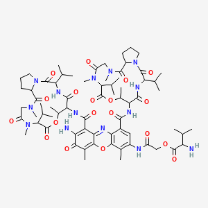 molecular formula C69H98N14O19 B1664362 [2-[[8-Amino-4,6-dimethyl-7-oxo-1,9-bis[[7,11,14-trimethyl-2,5,9,12,15-pentaoxo-3,10-di(propan-2-yl)-8-oxa-1,4,11,14-tetrazabicyclo[14.3.0]nonadecan-6-yl]carbamoyl]phenoxazin-3-yl]amino]-2-oxoethyl] 2-amino-3-methylbutanoate CAS No. 72766-92-8