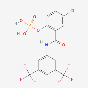 molecular formula C15H9ClF6NO5P B1664391 2-{[3,5-Bis(trifluoromethyl) phenyl]carbamoyl}-4-chlorophenyl dihydrogen phosphate CAS No. 634913-39-6