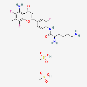 molecular formula C24H31F3N4O9S2 B1664405 己酰胺，2,6-二氨基-N-(4-(5-氨基-6,8-二氟-7-甲基-4-氧代-4H-1-苯并吡喃-2-基)-2-氟苯基)-，(2S)-，二甲磺酸酯 CAS No. 468719-53-1