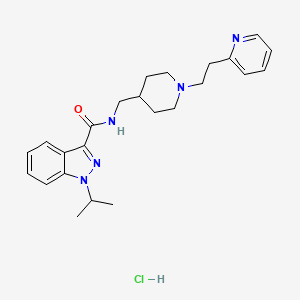 molecular formula C24H32ClN5O B1664407 1H-吲唑-3-甲酰胺，1-(1-甲基乙基)-N-((1-(2-(2-吡啶基)乙基)-4-哌啶基)甲基)-，一盐酸盐 CAS No. 214851-62-4
