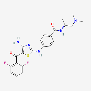molecular formula C22H23F2N5O2S B1664414 4-((4-氨基-5-(2,6-二氟苯甲酰)噻唑-2-基)氨基)-N-((R)-2-二甲氨基-1-甲基乙基)苯甲酰胺 CAS No. 486414-35-1