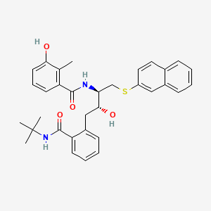 Benzamide, N-(3-(2-(((1,1-dimethylethyl)amino)carbonyl)phenyl)-2-hydroxy-1-((2-naphthalenylthio)methyl)propyl)-3-hydroxy-2-methyl-, (R-(R*,R*))-