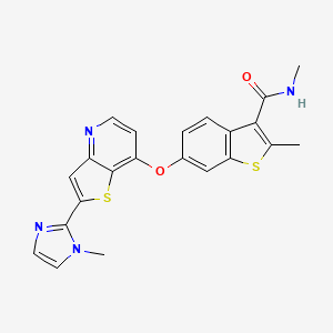 molecular formula C22H18N4O2S2 B1664422 Benzo(b)thiophene-3-carboxamide, N,2-dimethyl-6-((2-(1-methyl-1H-imidazol-2-yl)thieno(3,2-b)pyridin-7-yl)oxy)- CAS No. 638216-89-4