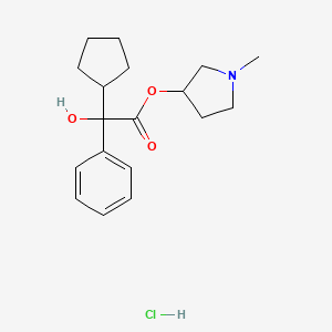 molecular formula C18H26ClNO3 B1664446 1-Methylpyrrolidin-3-yl 2-cyclopentyl-2-hydroxy-2-phenylacetate hydrochloride CAS No. 13118-10-0