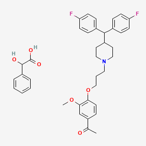 molecular formula C38H41F2NO6 B1664447 Benzeneacetic acid, alpha-hydroxy-, compd. with 1-(4-(3-(4-(bis(4-fluorophenyl)methyl)-1-piperidinyl)propoxy)-3-methoxphenyl)ethanone (1:1) CAS No. 113800-13-8