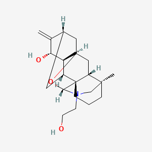 molecular formula C22H33NO3 B1664466 (1S,5R,8R,10R,11R,12R,14R,16R,17R)-7-(2-Hydroxyethyl)-5-methyl-13-methylidene-9-oxa-7-azahexacyclo[8.6.2.211,14.01,8.05,17.011,16]icosan-12-ol CAS No. 545-61-9