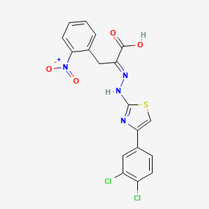 (2E)-2-[[4-(3,4-dichlorophenyl)-1,3-thiazol-2-yl]hydrazinylidene]-3-(2-nitrophenyl)propanoic acid