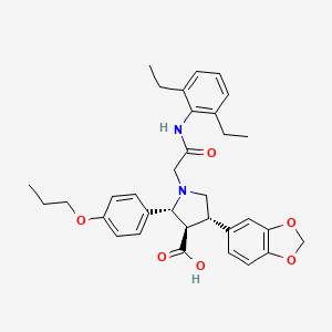 B1664716 3-Pyrrolidinecarboxylic acid, 4-(1,3-benzodioxol-5-yl)-1-(2-((2,6-diethylphenyl)amino)-2-oxoethyl)-2-(4-propoxyphenyl)-, (2R,3R,4S)- CAS No. 195529-54-5