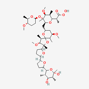 molecular formula C48H82O17 B1664728 (2R)-2-[(3S,4S,5S,6S)-6-[[(2R,3R,4R,6R,7R,9S)-2-[5-[(2S,5R)-5-[(3S,4R,5R,6S)-4,6-dihydroxy-3,5,6-trimethyloxan-2-yl]oxolan-2-yl]oxolan-2-yl]-3,7-dimethoxy-2,4,6-trimethyl-1,10-dioxaspiro[4.5]decan-9-yl]methyl]-4-methoxy-5-[(2S,5S,6R)-5-methoxy-6-methyloxan-2-yl]oxy-3,5-dimethyloxan-2-yl]propaneperoxoic acid CAS No. 42617-35-6