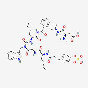 (3S)-4-[[(2S)-1-amino-1-oxo-3-phenylpropan-2-yl]amino]-3-[[(2S)-2-[[(2S)-3-(1H-indol-3-yl)-2-[[2-[[(2S)-2-[3-(4-sulfooxyphenyl)propanoylamino]hexanoyl]amino]acetyl]amino]propanoyl]amino]hexanoyl]-methylamino]-4-oxobutanoic acid