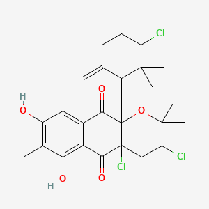 2H-Naphtho(2,3-b)pyran-5,10-dione, 3,4a-dichloro-10a-((3-chloro-2,2-dimethyl-6-methylenecyclohexyl)methyl)-3,4,4a,10a-tetrahydro-6,8-dihydroxy-2,2,7-trimethyl-