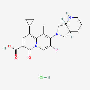 molecular formula C21H25ClFN3O3 B1664765 4H-Quinolizine-3-carboxylic acid, 1-cyclopropyl-7-fluoro-9-methyl-8-((4aS,7aS)-octahydro-6H-pyrrolo(3,4-b)pyridin-6-yl)-4-oxo-, monohydrochloride CAS No. 181141-52-6