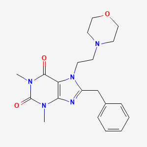 molecular formula C20H25N5O3 B1664772 3,7-Dihydro-1,3-dimethyl-7-(2-(4-morpholinyl)ethyl)-8-(phenylmethyl)-1H-purine-2,6-dione CAS No. 7558-14-7