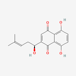 molecular formula C16H16O5 B1664780 58-dihydroxy-2-[(1S)-1-hydroxy-4-methylpent-3-enyl]naphthalene-14-dione CAS No. 517-88-4