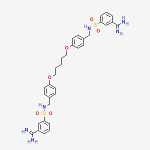 molecular formula C33H38N6O6S2 B1664858 Benzenecarboximidamide, 3,3'-(1,5-pentanediylbis(oxy-4,1-phenylenemethyleneiminosulfonyl))bis- CAS No. 224054-76-6