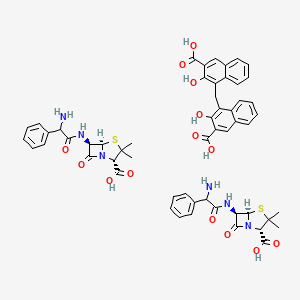 molecular formula C55H54N6O14S2 B1664945 (2S,5R,6R)-6-[(2-amino-2-phenylacetyl)amino]-3,3-dimethyl-7-oxo-4-thia-1-azabicyclo[3.2.0]heptane-2-carboxylic acid;4-[(3-carboxy-2-hydroxynaphthalen-1-yl)methyl]-3-hydroxynaphthalene-2-carboxylic acid CAS No. 119229-01-5
