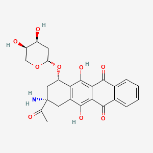 molecular formula C25H25NO9 B1664947 9-acetyl-9-amino-7-(4,5-dihydroxyoxan-2-yl)oxy-6,11-dihydroxy-8,10-dihydro-7H-tetracene-5,12-dione CAS No. 110267-81-7