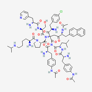 B1665008 (2S)-N-[(2R,4S,7R)-7-acetamido-4-[[(2S)-3-(4-acetamidophenyl)-2-aminopropanoyl]-[(2S)-2-[[(2R)-3-(4-acetamidophenyl)-2-aminopropanoyl]amino]-4-methylpentanoyl]carbamoyl]-2-amino-1-(4-chlorophenyl)-8-naphthalen-2-yl-3,6-dioxooctan-4-yl]-1-[(2S)-2-amino-6-(propan-2-ylamino)hexanoyl]-N-[(2S)-2-[[(2R)-2-amino-3-pyridin-3-ylpropanoyl]amino]-3-hydroxypropanoyl]pyrrolidine-2-carboxamide CAS No. 170157-13-8