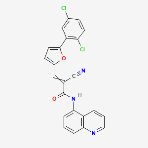 molecular formula C23H13Cl2N3O2 B1665070 2-Propenamide, 2-cyano-3-(5-(2,5-dichlorophenyl)-2-furanyl)-N-5-quinolinyl- CAS No. 304896-28-4