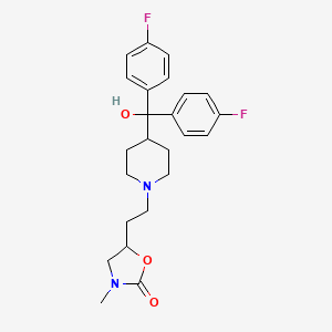 molecular formula C24H28F2N2O3 B1665083 5-[2-[4-[Bis(4-fluorophenyl)-hydroxymethyl]piperidin-1-yl]ethyl]-3-methyl-1,3-oxazolidin-2-one CAS No. 119810-68-3
