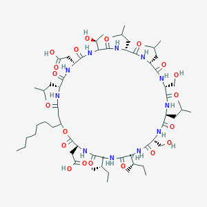 2-[(3S,6S,9S,12R,15S,18R,21R,24R,30R,33R)-6,9-bis[(2S)-butan-2-yl]-3-(carboxymethyl)-37-heptyl-27-[(1S)-1-hydroxyethyl]-12,18-bis(hydroxymethyl)-15,21,24,33-tetrakis(2-methylpropyl)-2,5,8,11,14,17,20,23,26,29,32,35-dodecaoxo-1-oxa-4,7,10,13,16,19,22,25,28,31,34-undecazacycloheptatriacont-30-yl]acetic acid
