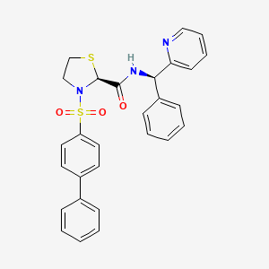 molecular formula C28H25N3O3S2 B1665181 (2S)-3-(4-phenylphenyl)sulfonyl-N-[(R)-phenyl-pyridin-2-ylmethyl]-1,3-thiazolidine-2-carboxamide CAS No. 612532-48-6