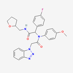 molecular formula C28H28FN5O4 B1665289 2-[[2-(benzotriazol-1-yl)acetyl]-(4-methoxyphenyl)amino]-2-(4-fluorophenyl)-N-(oxolan-2-ylmethyl)acetamide CAS No. 1032892-26-4