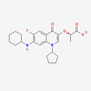 B1665296 Propanoic acid, 2-((7-(cyclohexylamino)-1-cyclopentyl-6-fluoro-1,4-dihydro-4-oxo-3-quinolinyl)oxy)-, (2S)- CAS No. 1347392-70-4