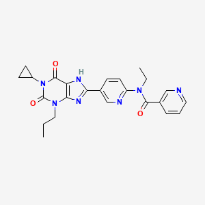 molecular formula C24H25N7O3 B1665307 1-Cyclopropyl-3-propyl-8-(6-(N-nicotinoyl-N-ethylamino)-3-pyridyl)xanthine- CAS No. 1000005-71-9