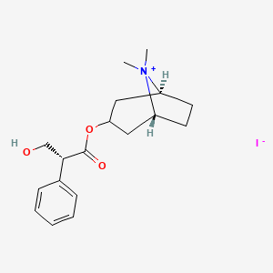 molecular formula C18H26INO3 B1665315 8-氮杂双环(3.2.1)辛烷，3-(3-羟基-1-氧代-2-苯丙氧基)-8,8-二甲基，碘化物，内消旋-(+-)- CAS No. 17444-28-9