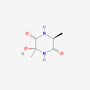 molecular formula C6H10N2O3 B166532 (3R,6S)-3-Hydroxy-3,6-dimethylpiperazine-2,5-dione CAS No. 126266-50-0