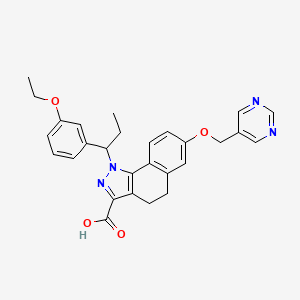 molecular formula C28H28N4O4 B1665321 1H-Benz(g)indazole-3-carboxylic acid, 1-(1-(3-ethoxyphenyl)propyl)-4,5 CAS No. 219705-77-8