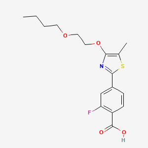 molecular formula C17H20FNO4S B1665382 苯甲酸，4-[4-(2-丁氧基乙氧基)-5-甲基-2-噻唑基]-2-氟- CAS No. 870773-76-5