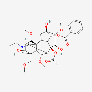 molecular formula C34H47NO11 B1665448 [(2R,3R,5R,6S,7S,8R,13R,14R,16S,17S,18R)-8-acetyloxy-11-ethyl-5,7,14-trihydroxy-6,16,18-trimethoxy-13-(methoxymethyl)-11-azahexacyclo[7.7.2.12,5.01,10.03,8.013,17]nonadecan-4-yl] benzoate CAS No. 302-27-2