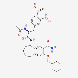 molecular formula C32H39N3O7 B1665583 苯甲酸，4-((2S)-2-(乙酰氨基)-3-(((5S)-3-(氨基羰基)-2-(环己氧甲基)-6,7,8,9-四氢-5H-苯并环庚烯-5-基)氨基)-3-氧代丙基)-2-甲酰基- CAS No. 268741-42-0